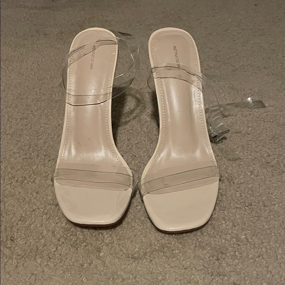 Brand NEW PrettyLittleThing Clear Strap Cream Heels